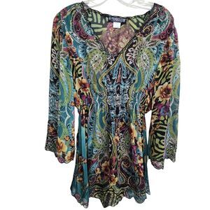 The Pyramid Collection‎ Sheer Bell Sleeve Tunic Top Size M Fairy Grunge Witchy